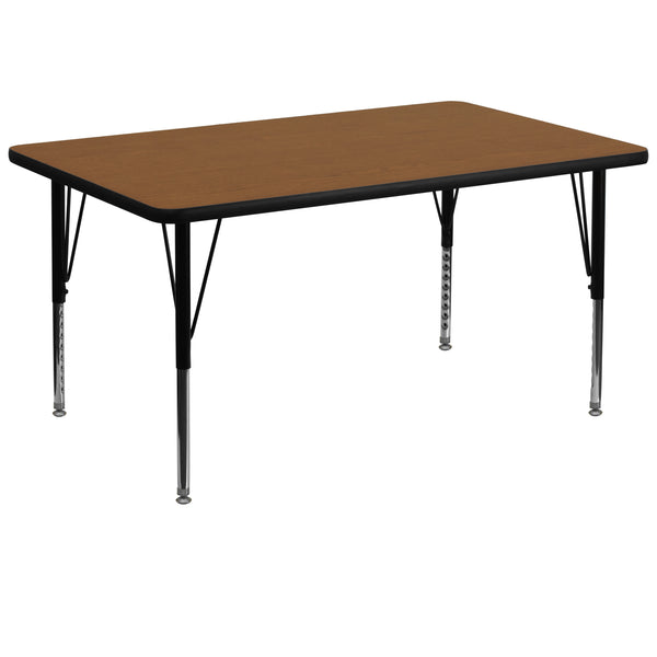 36''W x 72''L Rectangular Oak HP Laminate Activity Table - Height Adjustable Short Legs