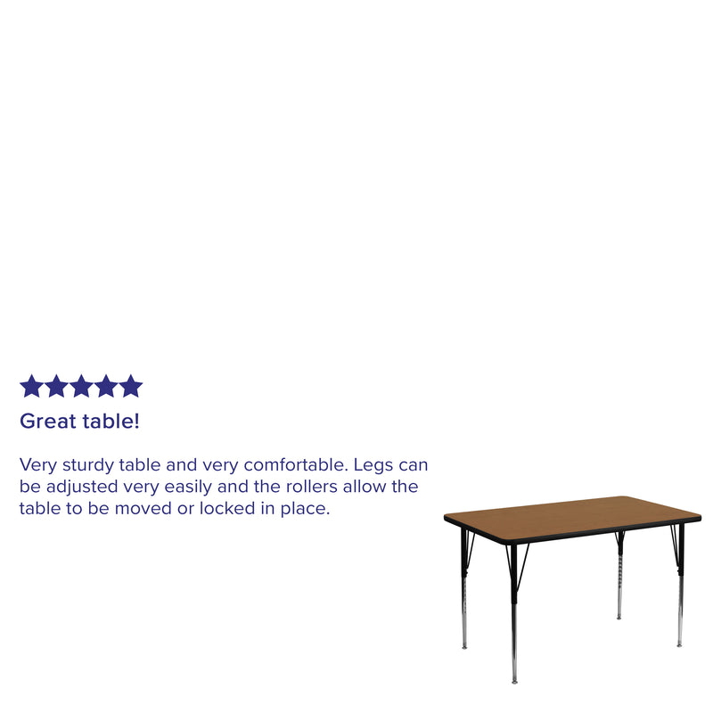 36''W x 72''L Rectangular Oak Thermal Laminate Activity Table - Standard Height Adjustable Legs