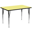 36''W x 72''L Rectangular Yellow Thermal Laminate Activity Table - Standard Height Adjustable Legs