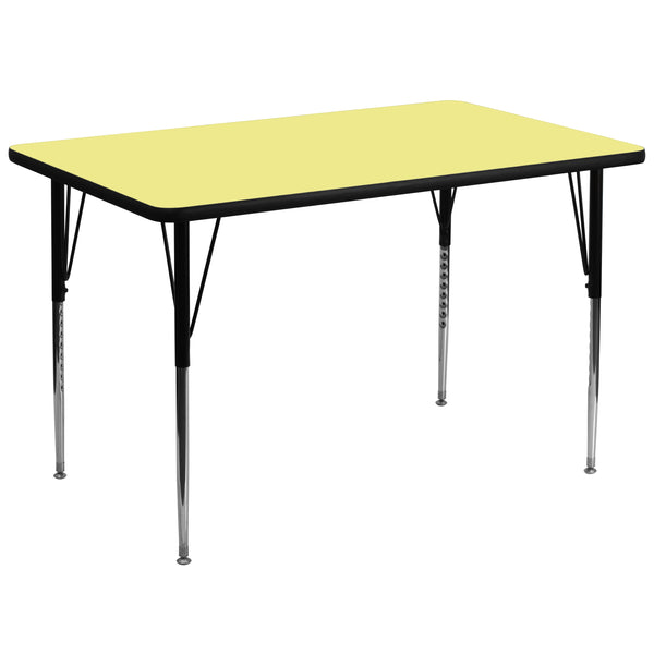 36''W x 72''L Rectangular Yellow Thermal Laminate Activity Table - Standard Height Adjustable Legs