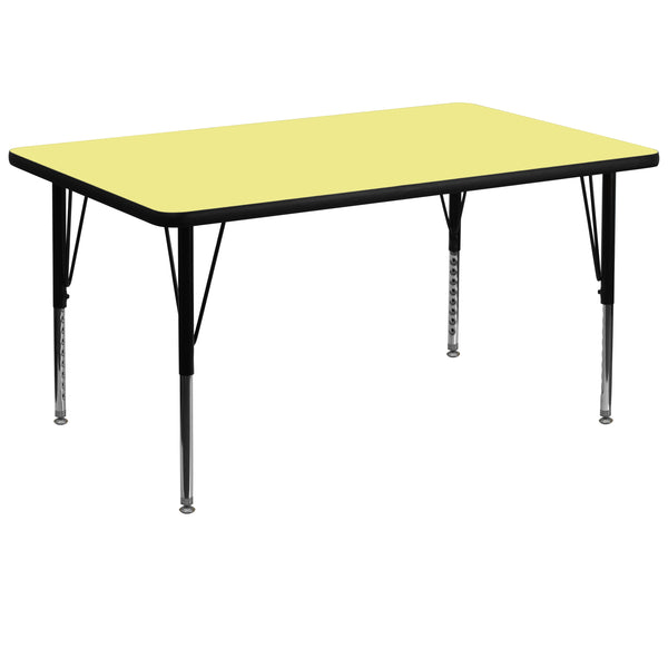 36''W x 72''L Rectangular Yellow Thermal Laminate Activity Table - Height Adjustable Short Legs