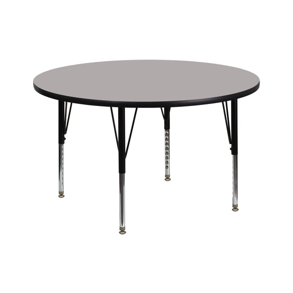 42'' Round Grey HP Laminate Activity Table - Height Adjustable Short Legs