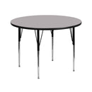 42'' Round Grey Thermal Laminate Activity Table - Standard Height Adjustable Legs