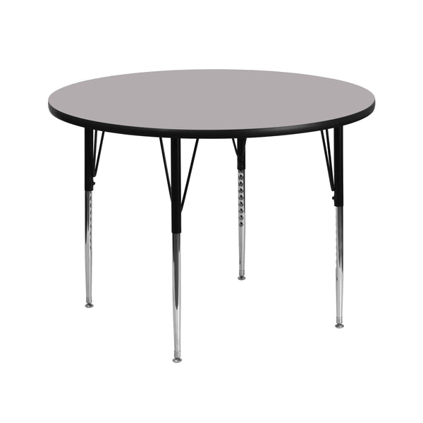 42'' Round Grey Thermal Laminate Activity Table - Standard Height Adjustable Legs