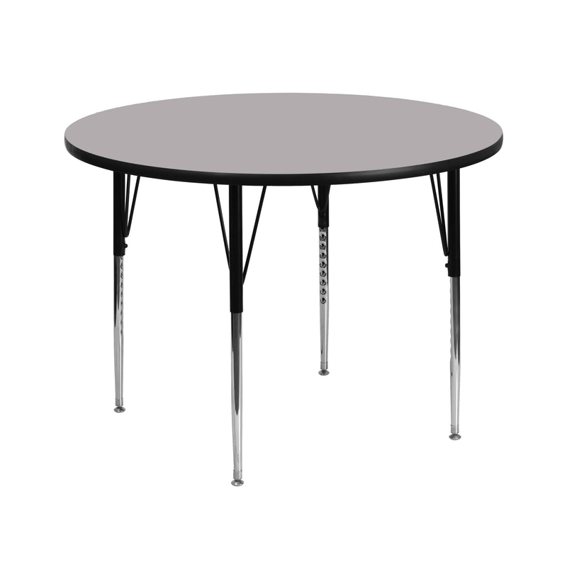 42'' Round Grey Thermal Laminate Activity Table - Standard Height Adjustable Legs