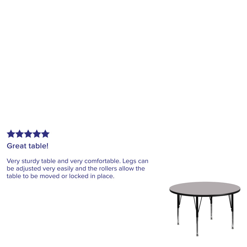 42'' Round Grey Thermal Laminate Activity Table - Height Adjustable Short Legs