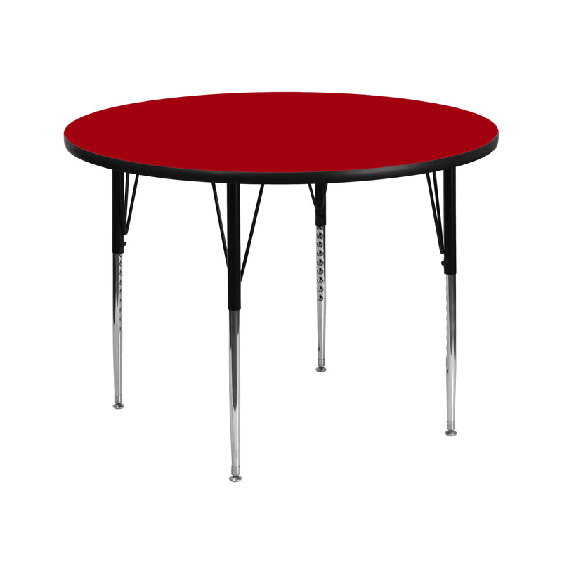 42'' Round Red Thermal Laminate Activity Table - Standard Height Adjustable Legs