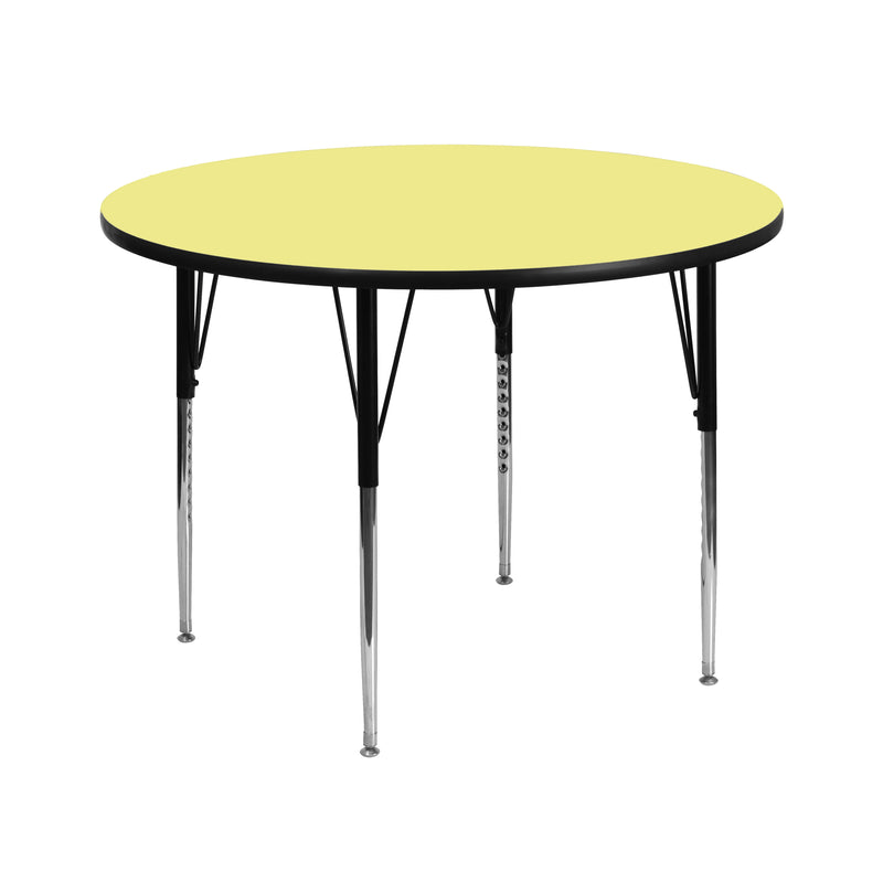 42'' Round Yellow Thermal Laminate Activity Table - Standard Height Adjustable Legs