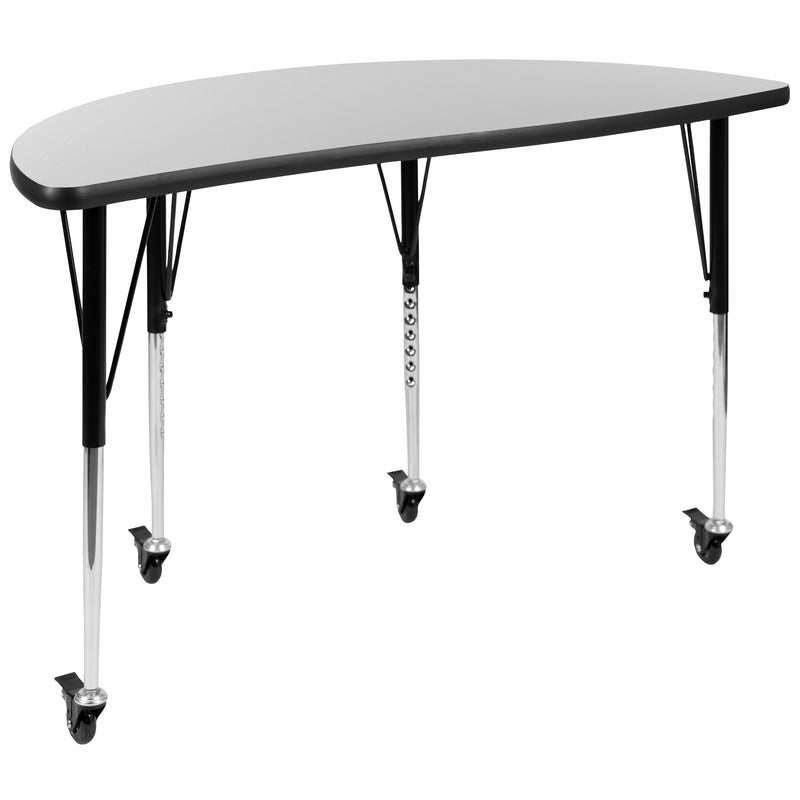 Mobile 47.5" Half Circle Wave Flexible Collaborative Grey Laminate Activity Table - Standard Height Adjustable Legs