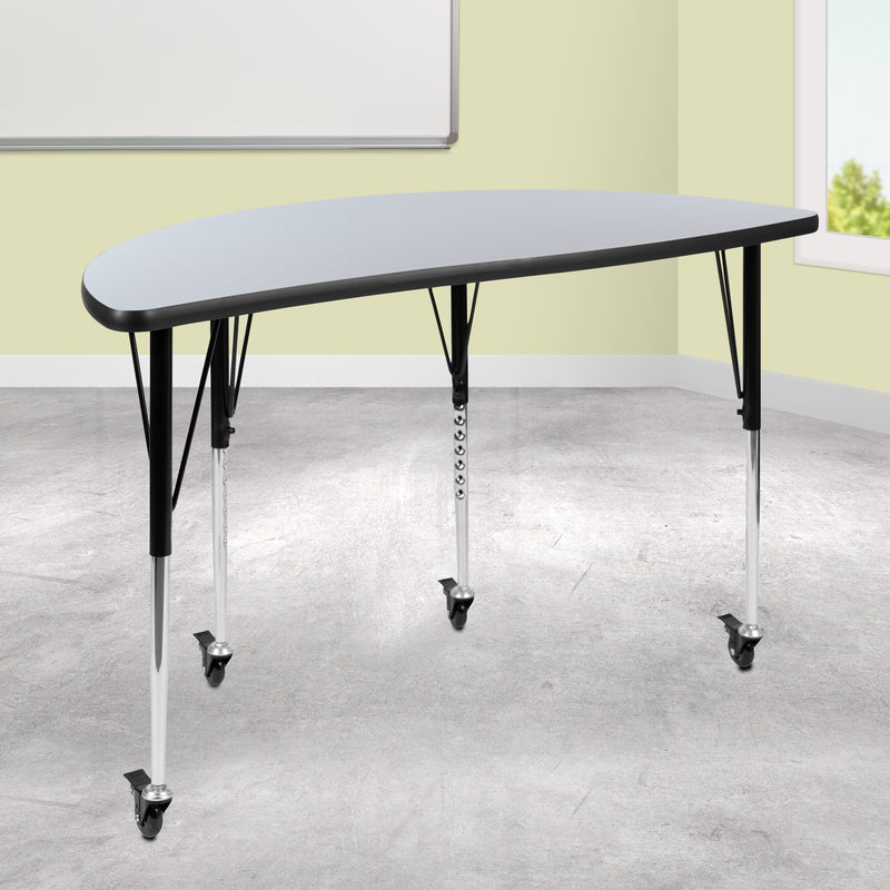 Mobile 47.5" Half Circle Wave Flexible Collaborative Grey Laminate Activity Table - Standard Height Adjustable Legs