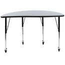 Mobile 47.5" Half Circle Wave Flexible Collaborative Grey Laminate Activity Table - Standard Height Adjustable Legs
