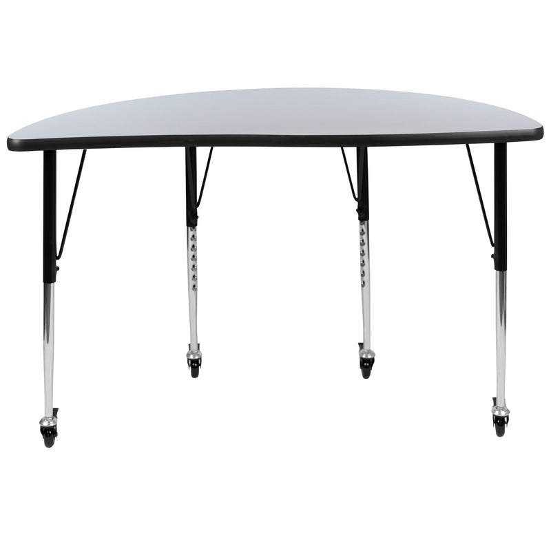 Mobile 47.5" Half Circle Wave Flexible Collaborative Grey Laminate Activity Table - Standard Height Adjustable Legs