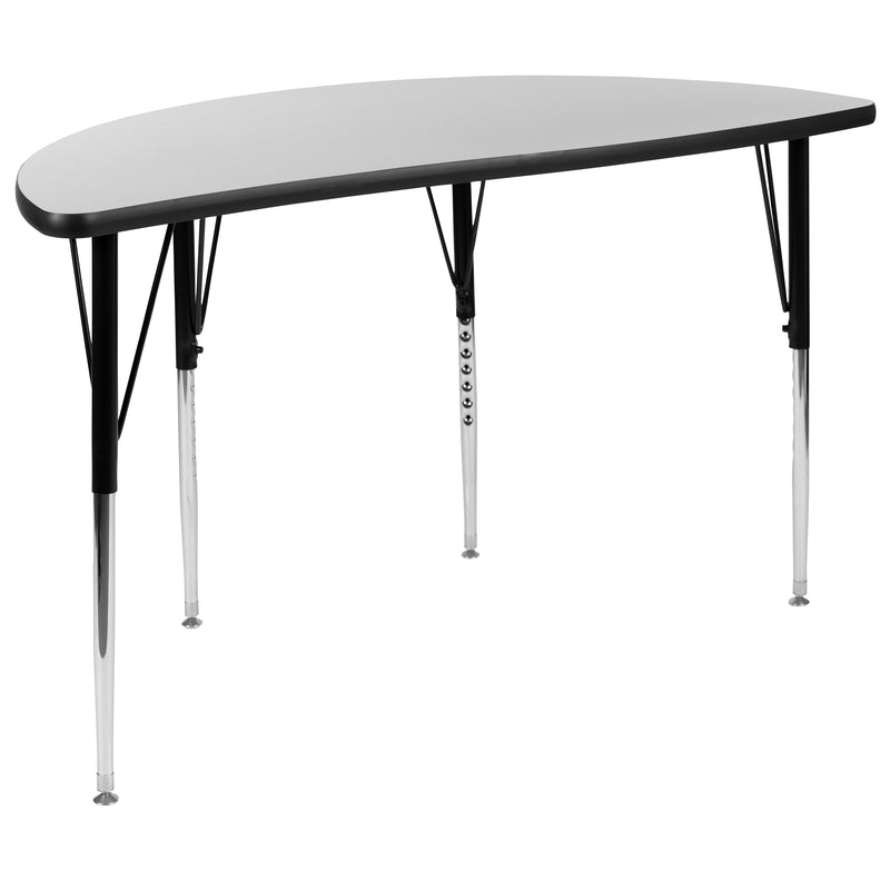 47.5" Half Circle Wave Flexible Collaborative Grey Thermal Laminate Activity Table - Standard Height Adjustable Legs