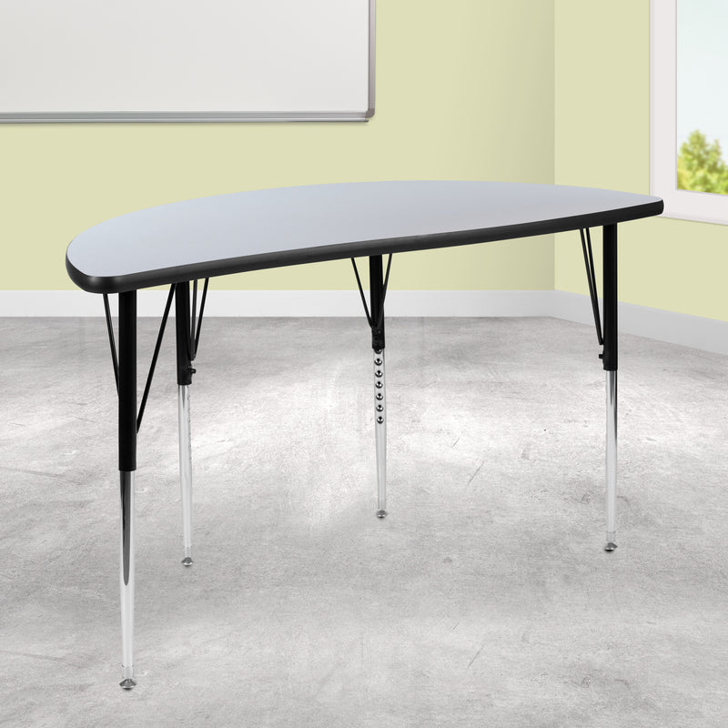 47.5" Half Circle Wave Flexible Collaborative Grey Thermal Laminate Activity Table - Standard Height Adjustable Legs