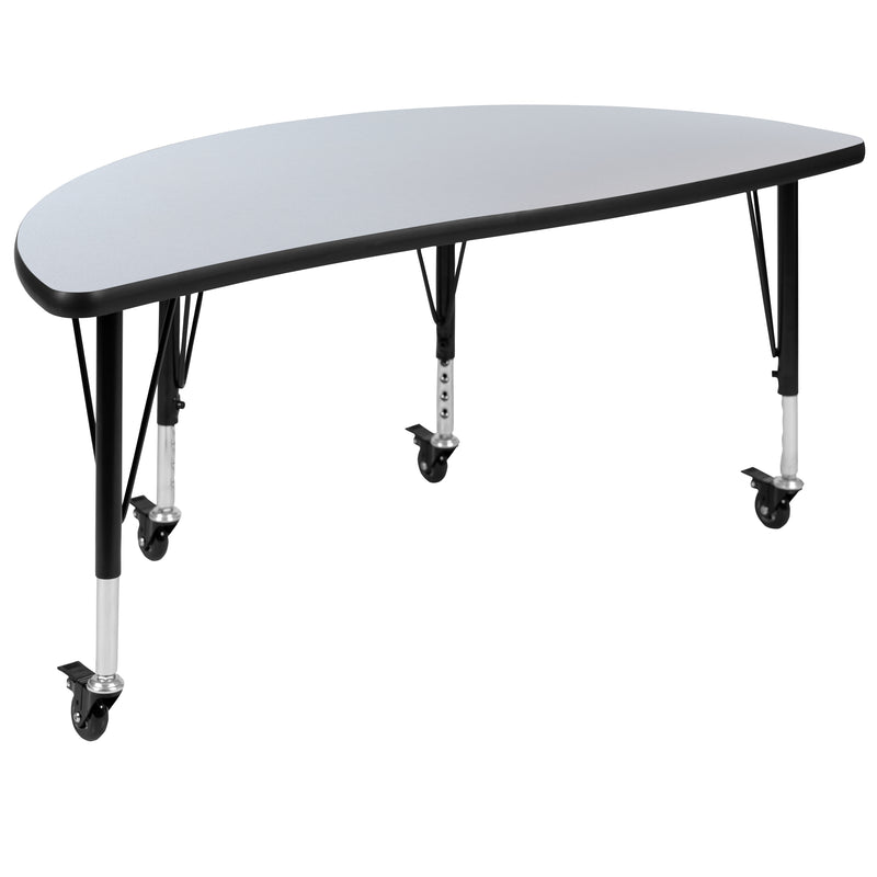 Mobile 47.5" Half Circle Wave Flexible Collaborative Grey Thermal Laminate Activity Table - Height Adjustable Short Legs