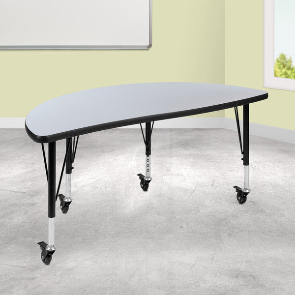 Mobile 47.5" Half Circle Wave Flexible Collaborative Grey Thermal Laminate Activity Table - Height Adjustable Short Legs