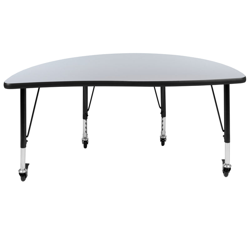 Mobile 47.5" Half Circle Wave Flexible Collaborative Grey Thermal Laminate Activity Table - Height Adjustable Short Legs