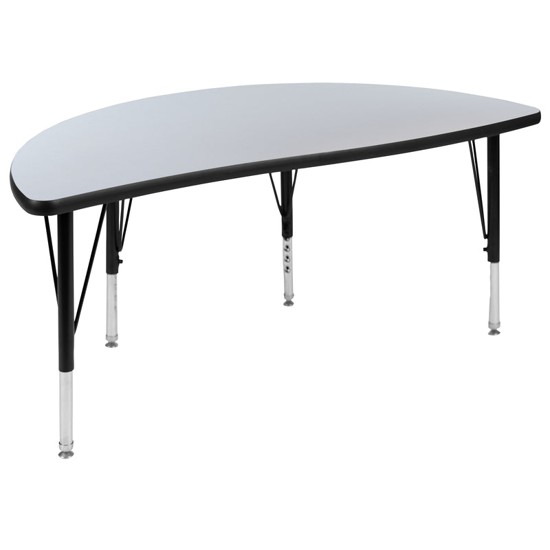 47.5" Half Circle Wave Flexible Collaborative Grey Thermal Laminate Activity Table - Height Adjustable Short Legs