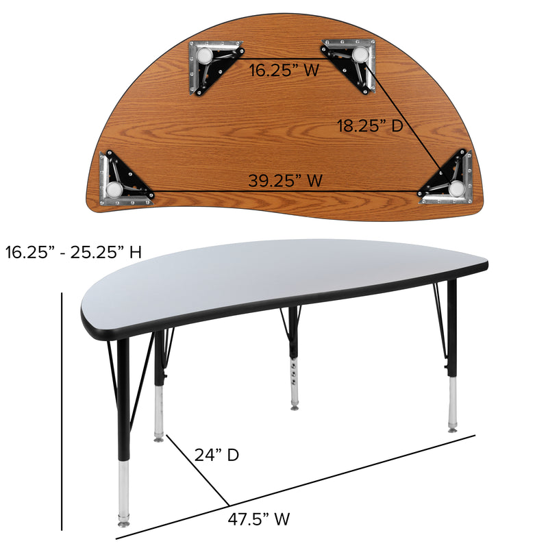 47.5" Half Circle Wave Flexible Collaborative Grey Thermal Laminate Activity Table - Height Adjustable Short Legs