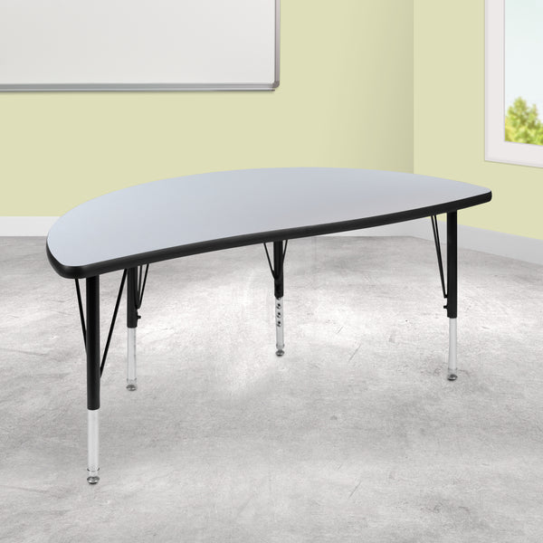 47.5" Half Circle Wave Flexible Collaborative Grey Thermal Laminate Activity Table - Height Adjustable Short Legs