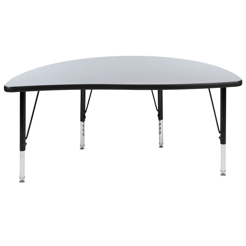 47.5" Half Circle Wave Flexible Collaborative Grey Thermal Laminate Activity Table - Height Adjustable Short Legs