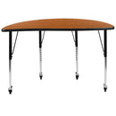 Mobile 47.5" Half Circle Wave Flexible Collaborative Oak Laminate Activity Table - Standard Height Adjustable Legs