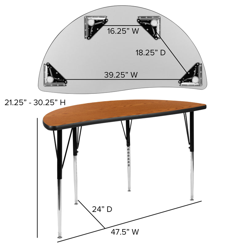 47.5" Half Circle Wave Flexible Collaborative Oak Thermal Laminate Activity Table - Standard Height Adjustable Legs