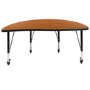 Mobile 47.5" Half Circle Wave Flexible Collaborative Oak Thermal Laminate Activity Table - Height Adjustable Short Legs
