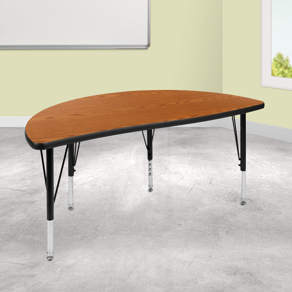 47.5" Half Circle Wave Flexible Collaborative Oak Thermal Laminate Activity Table - Height Adjustable Short Legs