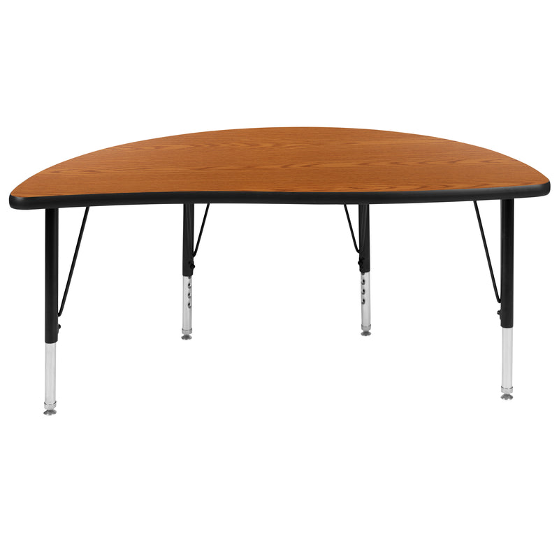 47.5" Half Circle Wave Flexible Collaborative Oak Thermal Laminate Activity Table - Height Adjustable Short Legs