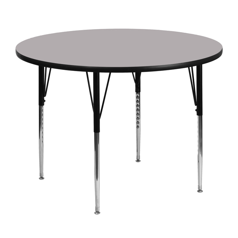 48'' Round Grey Thermal Laminate Activity Table - Standard Height Adjustable Legs