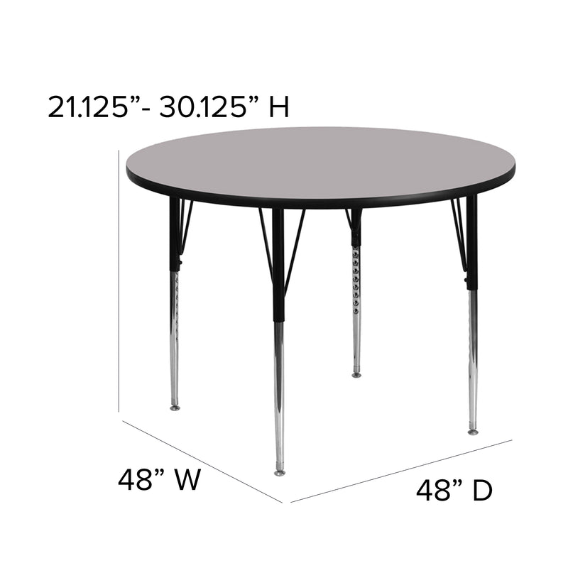 48'' Round Grey Thermal Laminate Activity Table - Standard Height Adjustable Legs