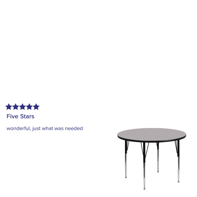 48'' Round Grey Thermal Laminate Activity Table - Standard Height Adjustable Legs