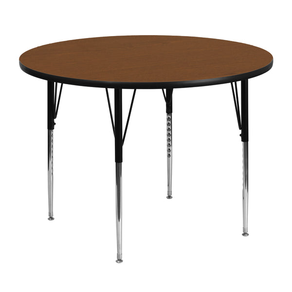 48'' Round Oak HP Laminate Activity Table - Standard Height Adjustable Legs