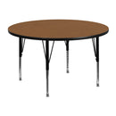 48'' Round Oak Thermal Laminate Activity Table - Height Adjustable Short Legs
