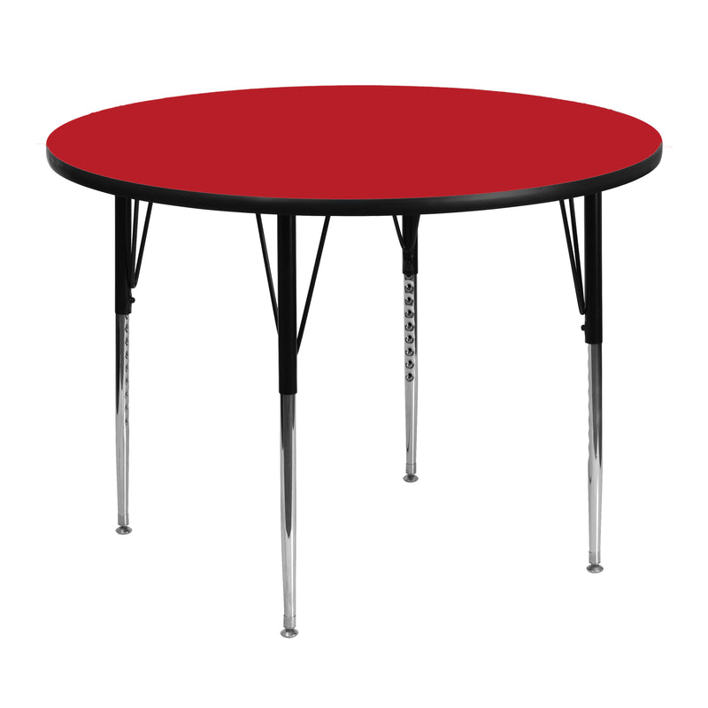 48'' Round Red HP Laminate Activity Table - Standard Height Adjustable Legs