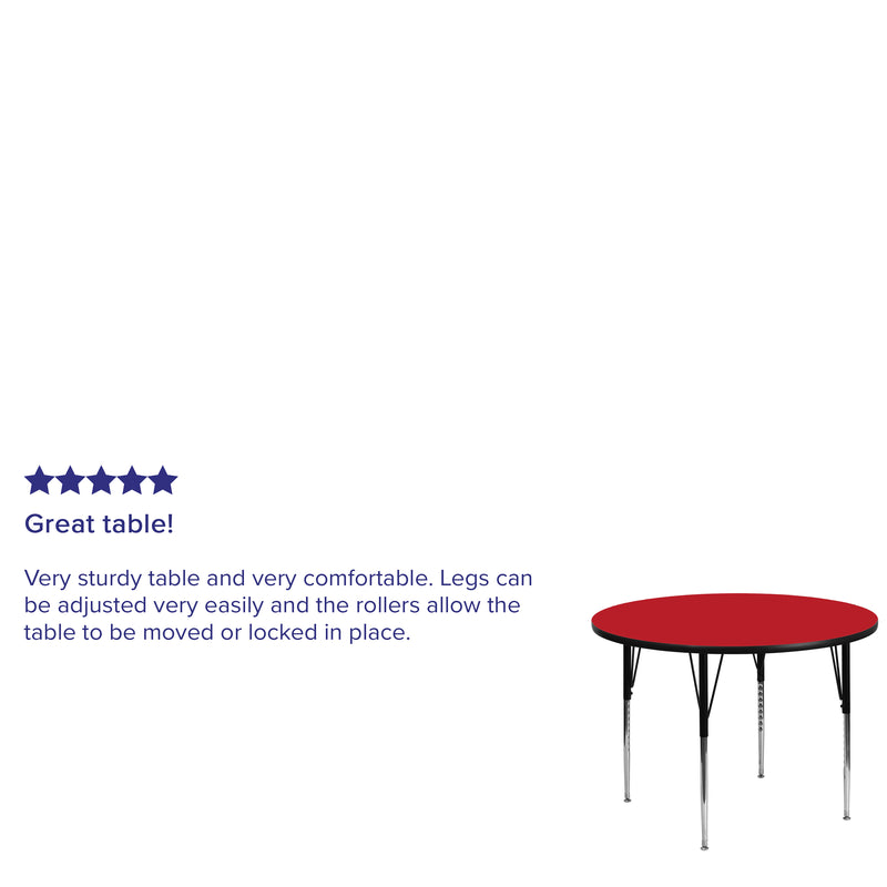 48'' Round Red HP Laminate Activity Table - Standard Height Adjustable Legs