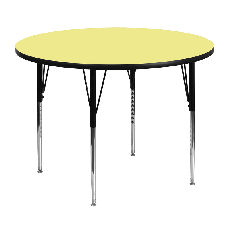 48'' Round Yellow Thermal Laminate Activity Table - Standard Height Adjustable Legs