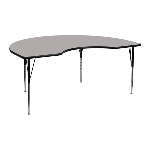 48''W x 72''L Kidney Grey HP Laminate Activity Table - Standard Height Adjustable Legs