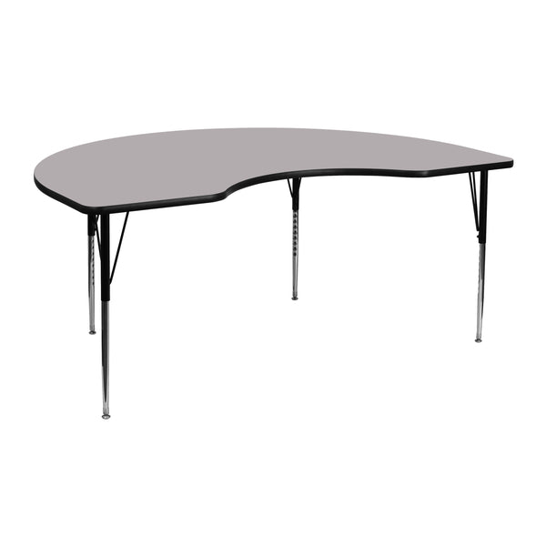 48''W x 72''L Kidney Grey Thermal Laminate Activity Table - Standard Height Adjustable Legs