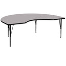 48''W x 72''L Kidney Grey Thermal Laminate Activity Table - Height Adjustable Short Legs