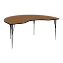 48''W x 72''L Kidney Oak Thermal Laminate Activity Table - Standard Height Adjustable Legs