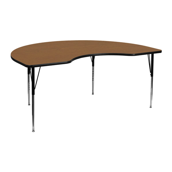 48''W x 72''L Kidney Oak Thermal Laminate Activity Table - Standard Height Adjustable Legs