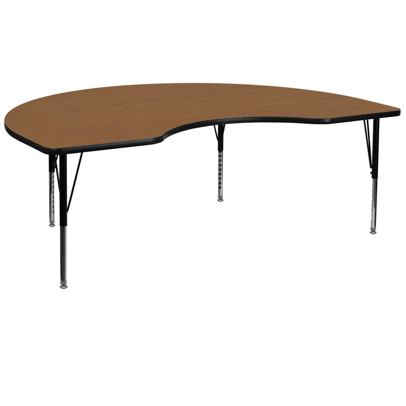 48''W x 72''L Kidney Oak Thermal Laminate Activity Table - Height Adjustable Short Legs