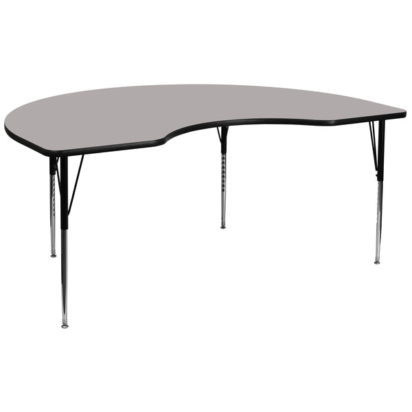 48''W x 96''L Kidney Grey HP Laminate Activity Table - Standard Height Adjustable Legs