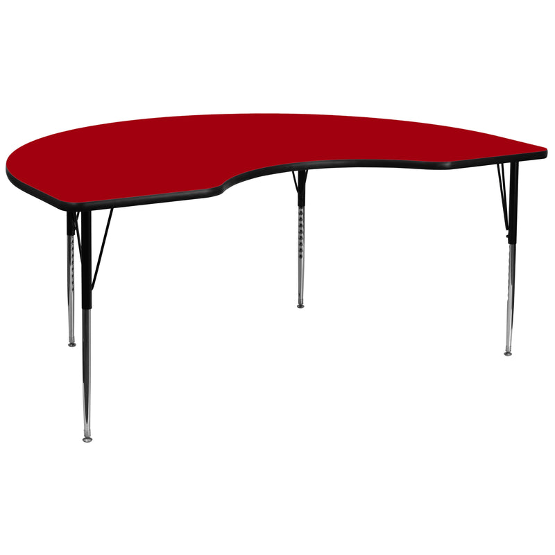 48''W x 96''L Kidney Red Thermal Laminate Activity Table - Standard Height Adjustable Legs