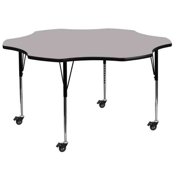 Mobile 60'' Flower Grey Thermal Laminate Activity Table - Standard Height Adjustable Legs