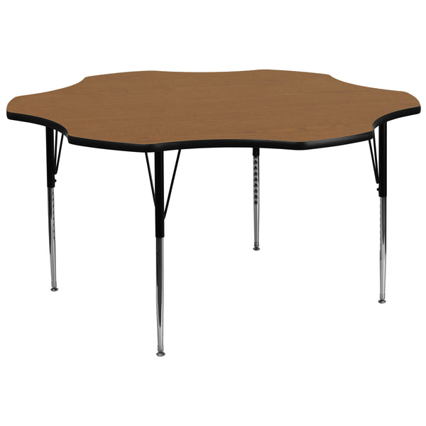 60'' Flower Oak Thermal Laminate Activity Table - Standard Height Adjustable Legs