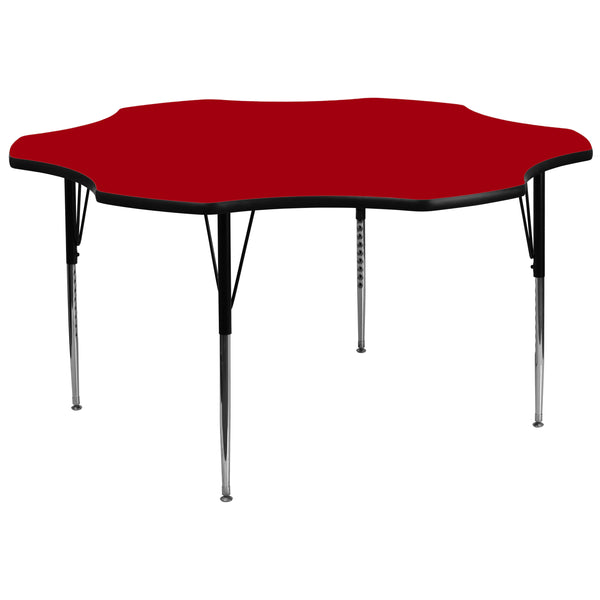 60'' Flower Red Thermal Laminate Activity Table - Standard Height Adjustable Legs