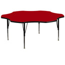 60'' Flower Red Thermal Laminate Activity Table - Height Adjustable Short Legs